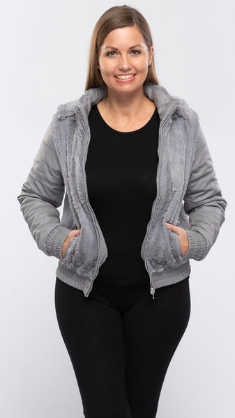 Women's Grey Fur Jacket w/Hood-1 Color/4 Sizes-16pcs/pack OR 8pcs/pack