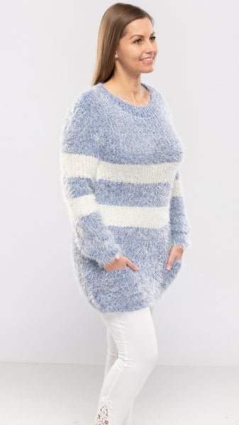 Women's Stripe Fluffy Sweater-2 Colors/3 Sizes-8pcs/pack