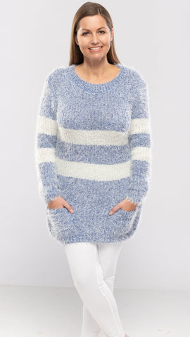 Women's Stripe Fluffy Sweater-2 Colors/3 Sizes-8pcs/pack
