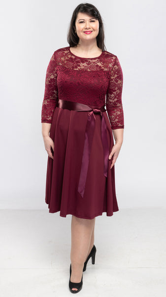 Women's Fancy Dress w/Laced Body & Ribbon Belt-3 Colors/4 Sizes-12pcs/pack
