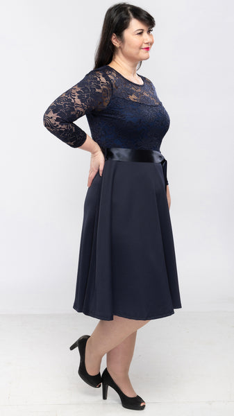 Women's Fancy Dress w/Laced Body & Ribbon Belt-3 Colors/4 Sizes-12pcs/pack