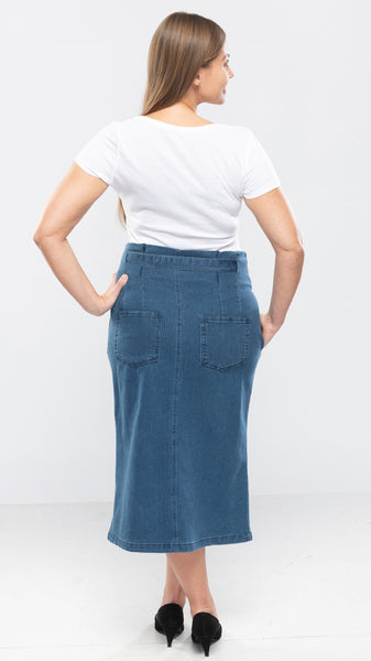 Women's Long Denim Skirt w/Belt-2 Colors/4 Sizes-12pcs/pack