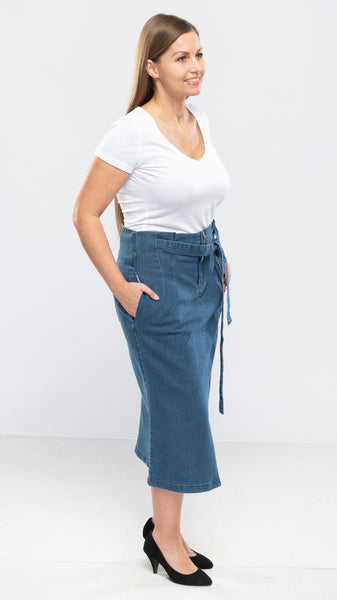 Women's Long Denim Skirt w/Belt-2 Colors/4 Sizes-12pcs/pack