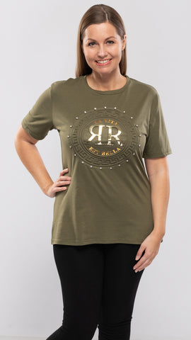 Women's Cotton T-Shirt w/Diamonds Studs-2 Colors/3 Sizes-6pcs/pack