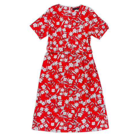 Women's Cotton Floral Printed Dress w/Belt - 1 Color/5 Sizes - 5pcs/pack