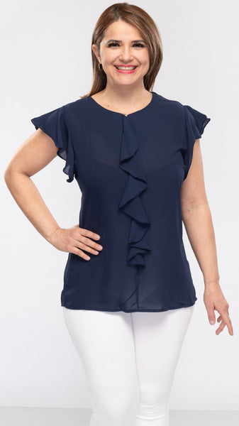 Women's Top w/Front Frill-2 Colors/3 Sizes-12pcs/pack OR 6pcs/pack