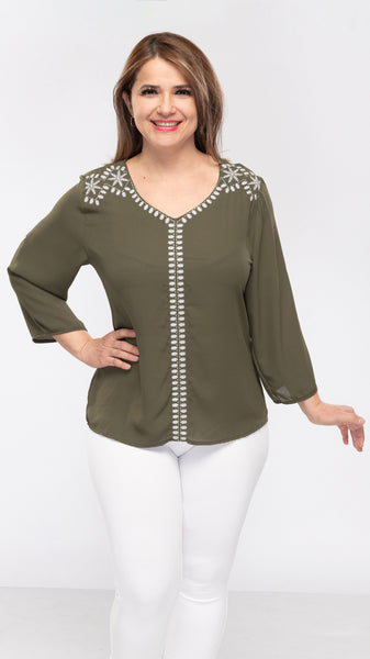 Women's Top w/Embroidered Trimming-4 Colors/4 Sizes-12pcs/pack ($10.90/pc)