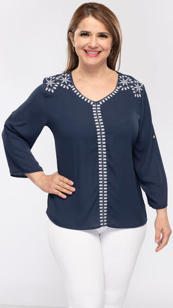 Women's Top w/Embroidered Trimming-4 Colors/4 Sizes-16pcs/pack ($10.90/pc)
