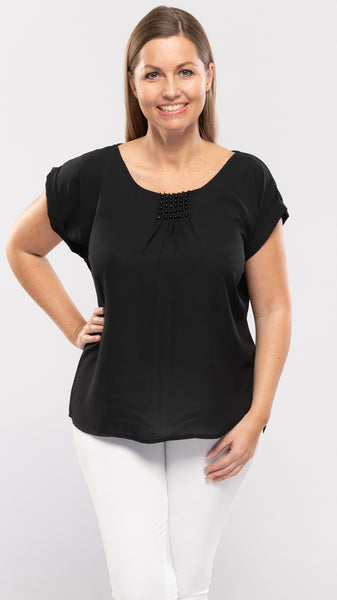 Women's Pearl  Beads Neck Trim Top-3 Colors/3 Sizes-9pcs/pack ($9.90/pc)
