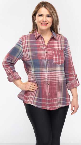 Women's Plaid L/S Shirts-2 Colors/3 Sizes-10pcs/pack