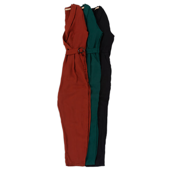 Women's Jumpsuit w/Belt & Pockets -3 Colors/3 Sizes - 12pcs/pack