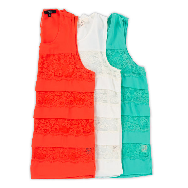 Women's Sleeveless Top w/Lace Trim - 3 Colors/3 Sizes - 9pcs/pack ($6.25/pc)
