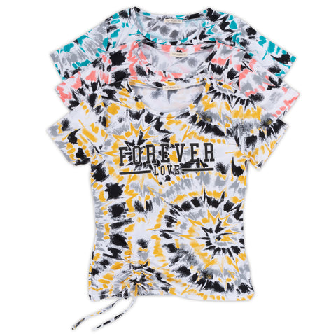 Women's Short Sleeves Printed Top-3 Colors/3 Sizes-9pcs/pack