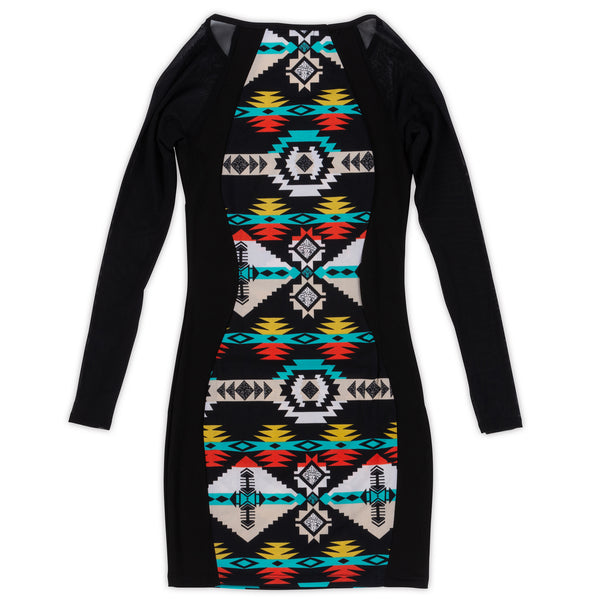 Women's L/S Aztec Print Stretch Dress - 1 Color/3 Sizes - 6pcs/pack