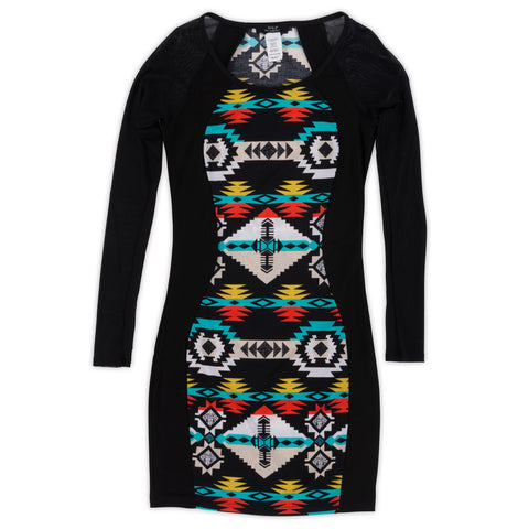 Women's L/S Aztec Print Stretch Dress - 1 Color/3 Sizes - 6pcs/pack ($10.90/pc)