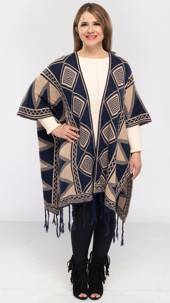 Women's Aztec Poncho Cover-up-3 Colors/2 Sizes-12pcs/pack ($17.90/pc) OR 6pcs/pack ($18.90/pc)