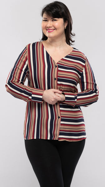 Women's "Both Way Stripe" L/S Top-3 Colors/3 Sizes-9pcs/pack ($12.90/pc)