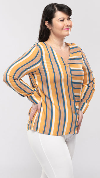 Women's "Both Way Stripe" L/S Top-3 Colors/3 Sizes-9pcs/pack