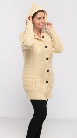 Women's Cable Knit Sweater w/Hood & Fleece Lining-3 Colors/4 Sizes-12pcs/pack