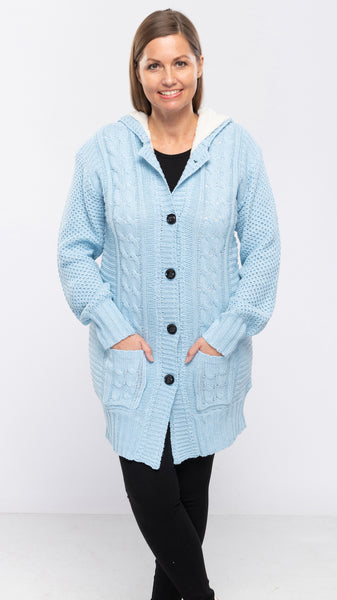 Women's Cable Knit Sweater w/Hood & Fleece Lining-3 Colors/4 Sizes-12pcs/pack ($21.90/pc)