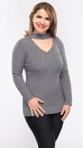 Women's Knit "Choker Neck" L/S Stretch Top-3 Colors/3 Sizes-12pcs/pack