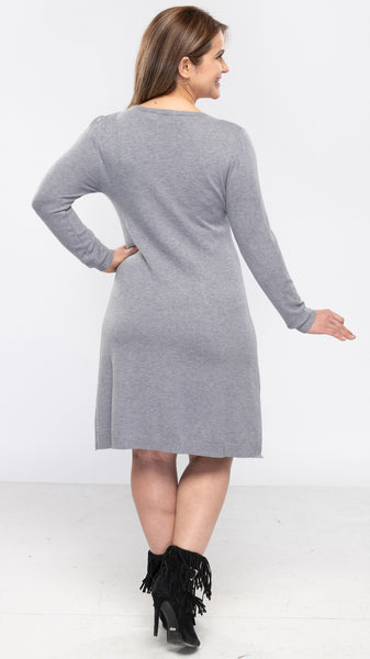 Women's Knit "3 Lines Button Front Trim" L/S Stretch Dress-3 Colors/3 Sizes-12pcs/pack ($18.90/pc)
