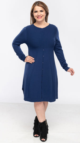 Women's Knit "3 Lines Button Front Trim" L/S Stretch Dress-3 Colors/3 Sizes-12pcs/pack ($18.90/pc)