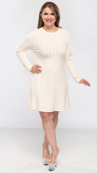 Women's Knit "Front Top Pattern" L/S Stretch Dress-3 Colors/3 Sizes-12pcs/pack