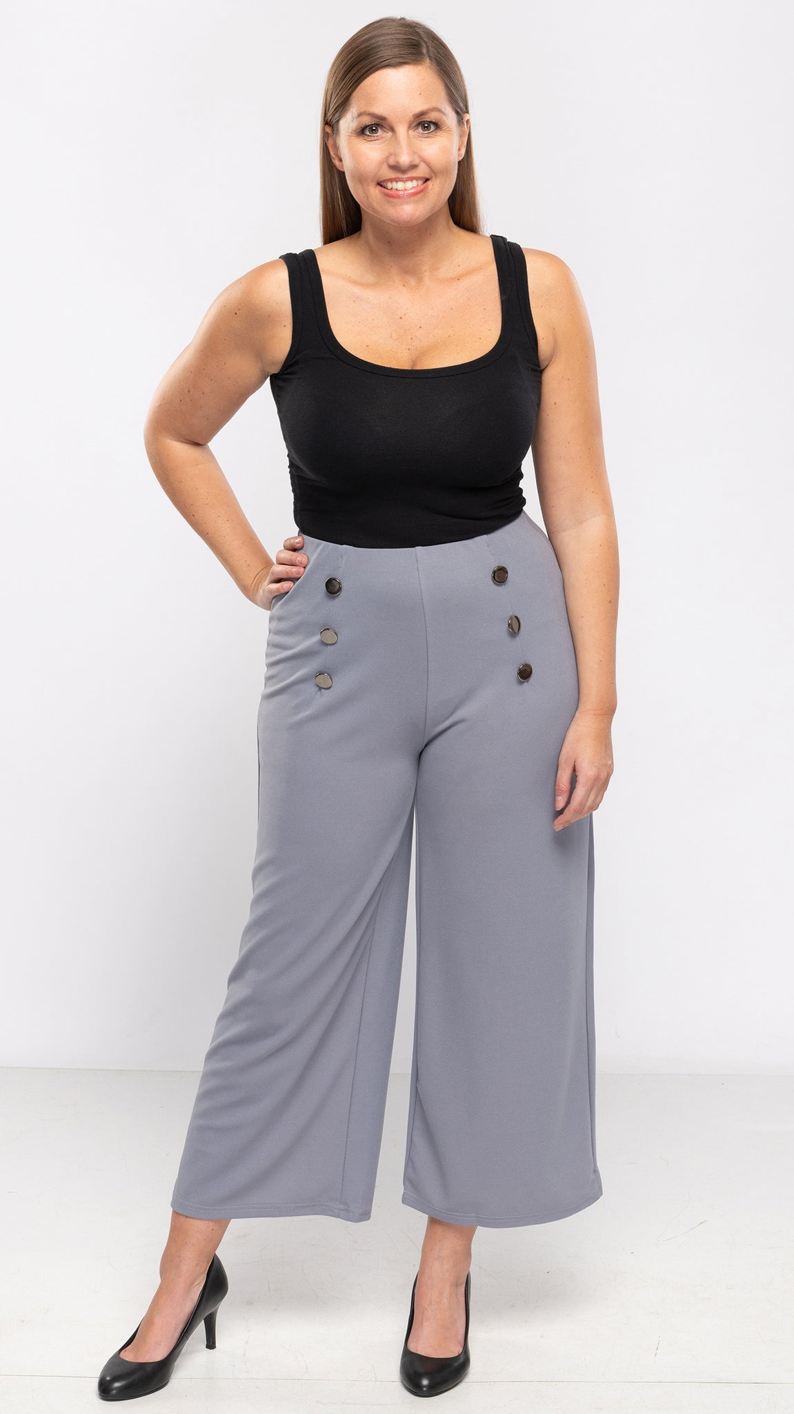 Women's Fancy 6 Button Stretch Pants-2 Colors/4 Sizes-8pcs/pack
