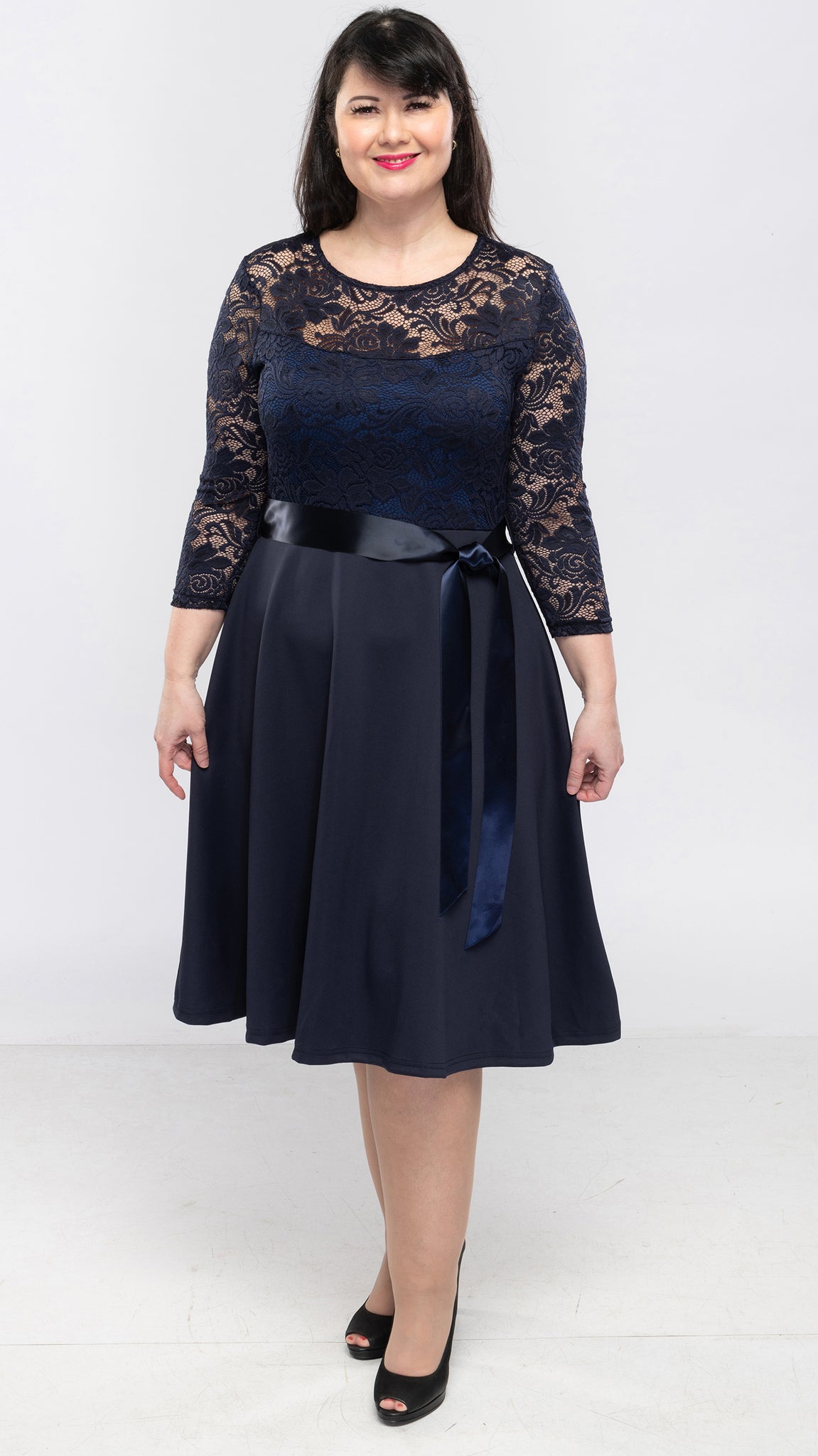 Women's Fancy Dress w/Laced Body & Ribbon Belt-3 Colors/4 Sizes-12pcs/pack ($20.90/pc)