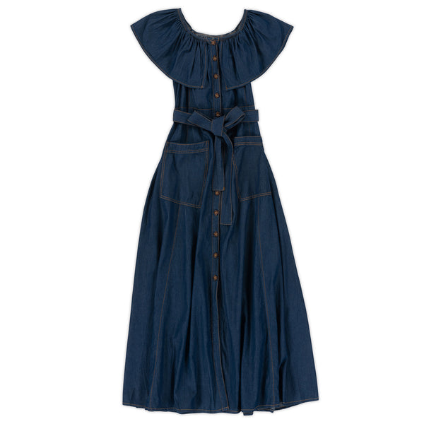 Women's Denim Long Dress w/Pockets & Belt - 2 Colors/2 Sizes - 4pcs/pack ($25.90/pc)