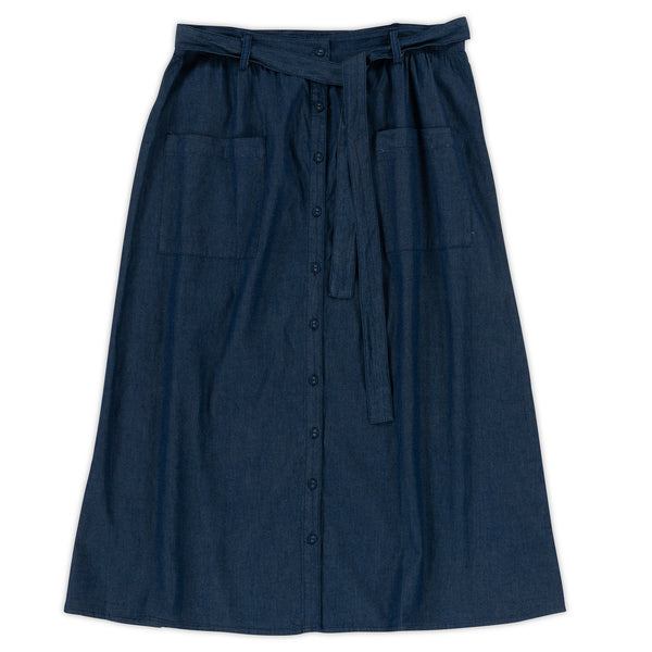 Women's Long Flare Light Denim Skirt w/Pockets & Belt - 1 Color/3 Sizes - 5pcs/pack ($18.90/pc)