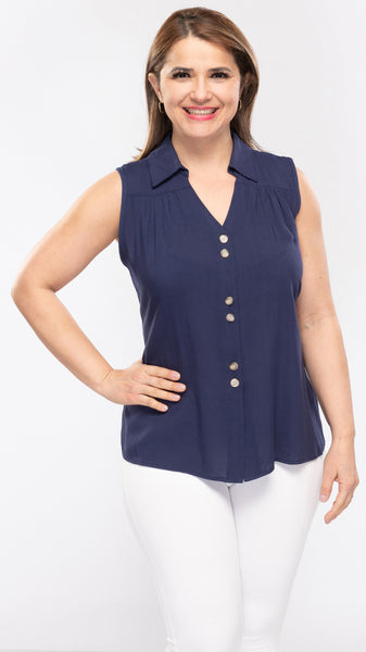 Women's Sleeveless Top w/Collar & Buttons-2 Colors/3 Sizes-12pcs/pack ($9.90/pc) OR 6pcs/pack ($11.90/pc)