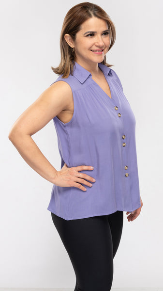 Women's Sleeveless Top w/Collar & Buttons-2 Colors/3 Sizes-12pcs/pack OR 6pcs/pack